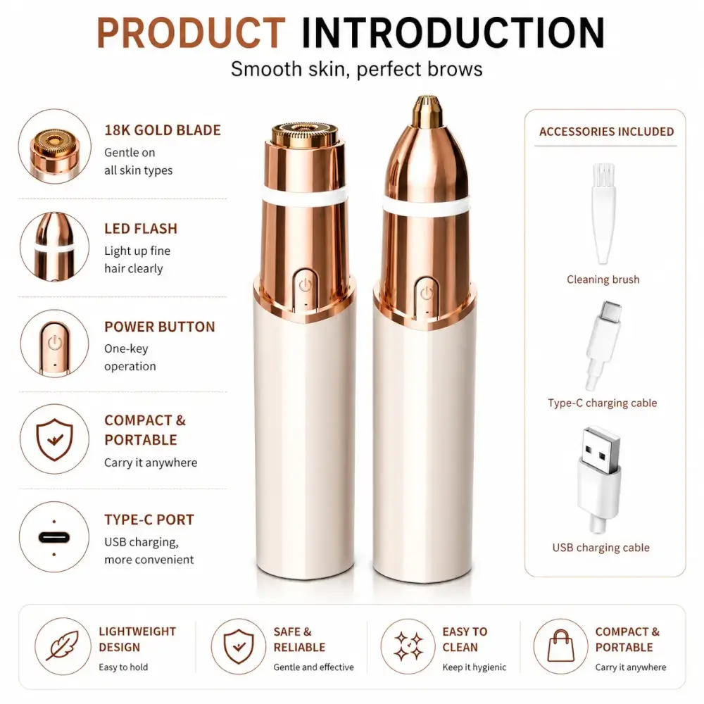 2-in-1 Facial & Eyebrow Trimmer – Face Razor & Hair Remover - Image 4